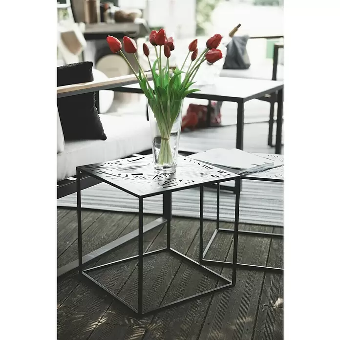 Beistelltisch Blätter - 35 x 35 x 35 cm, Schwarz, Metall - Stimmungsaufnahme