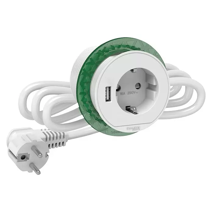 Schneider Electric New Unica Enchufe con USB - Blanco, Conexión USB - Vista angular