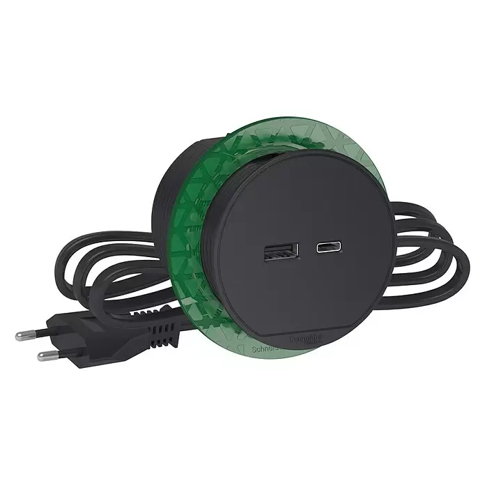 Schneider Electric Toma USB con base escritorio - Negro, x 2, Policarbonato - Vista angular