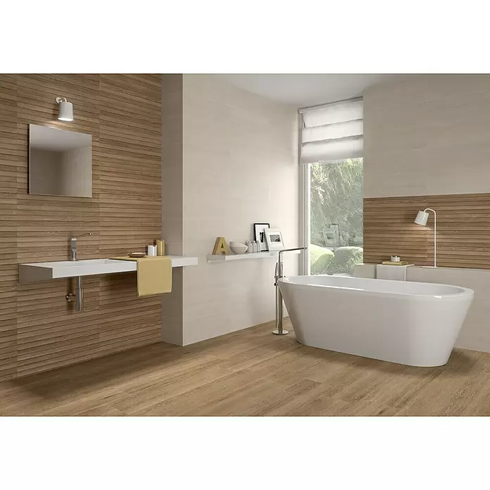 BHS Showroom Revestimiento de pared Lodge Concept - 24 x 69 mm, Marrón, Rectificado, Estilo madera - Foto ambiente