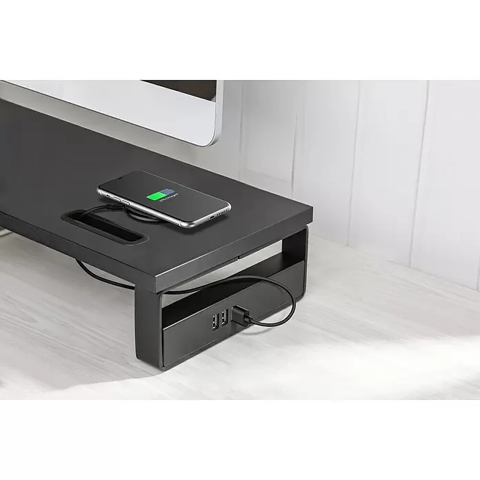 Monitor-Erhöhung - Schwarz, 21 x 60 x 9,7 cm, 3 USB-Anschlüsse - Anwendungsbeispiel