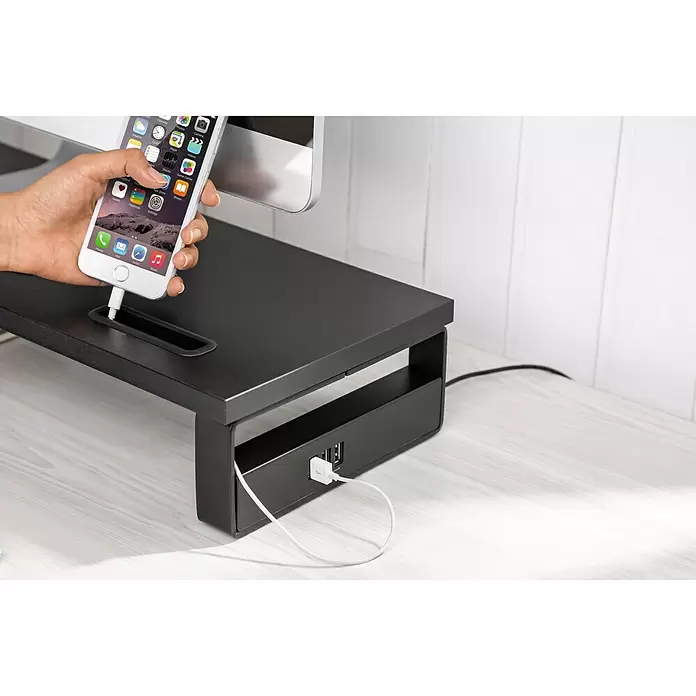Monitor-Erhöhung - Schwarz, 21 x 60 x 9,7 cm, 3 USB-Anschlüsse - Anwendungsbeispiel