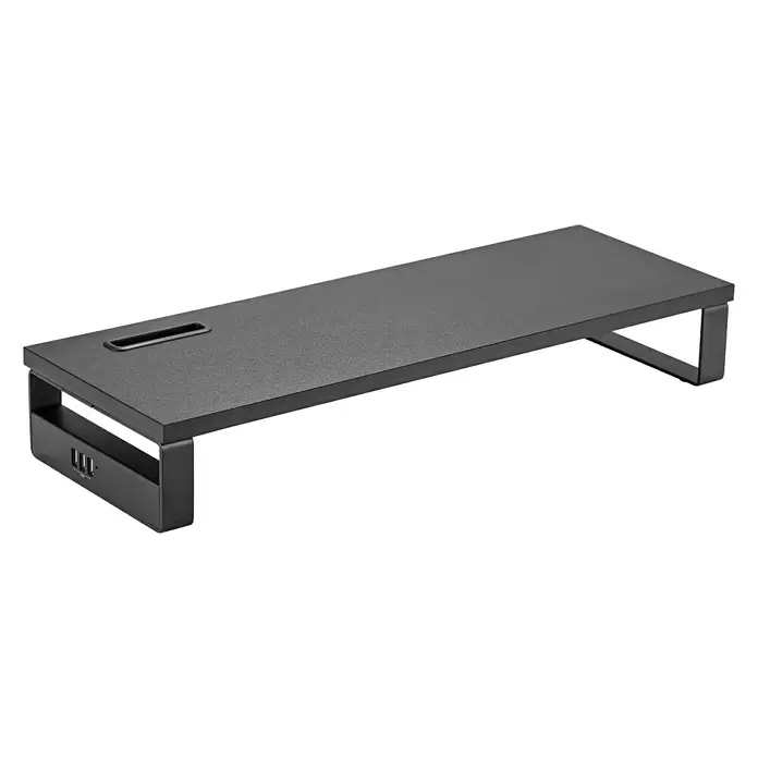 Monitor-Erhöhung - Schwarz, 21 x 60 x 9,7 cm, 3 USB-Anschlüsse - Diagonale Ansicht