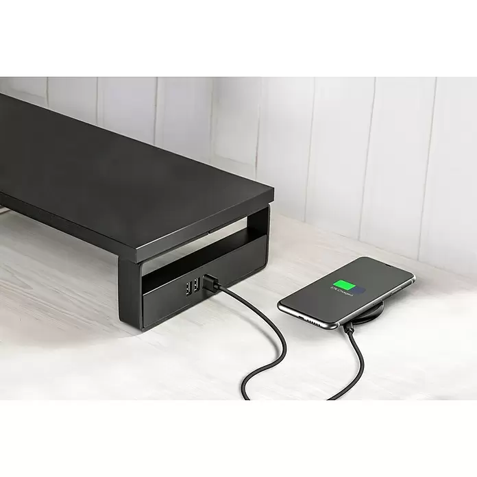 Monitor-Erhöhung - Schwarz, 21 x 60 x 9,7 cm, 3 USB-Anschlüsse - Anwendungsbeispiel