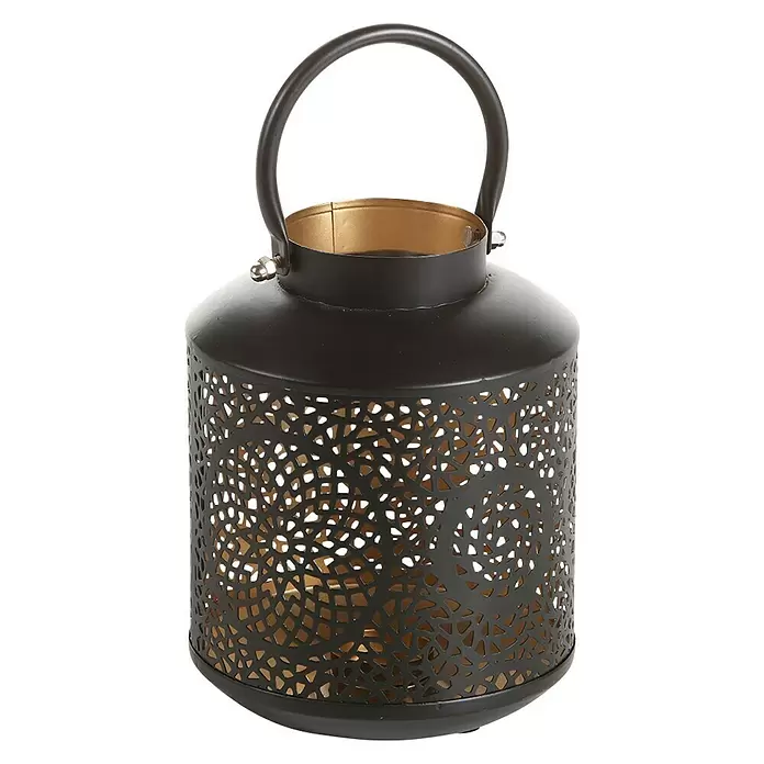 Windlicht Corda - Ø x H: 14 x 18 cm, Schwarz/Gold - Vorderansicht