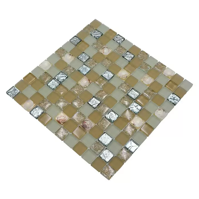 Mozaïektegel schelpen vierkant glas XCM 8OP9 - 30 x 30 cm, Beige, Glanzend - Diagonaal zicht