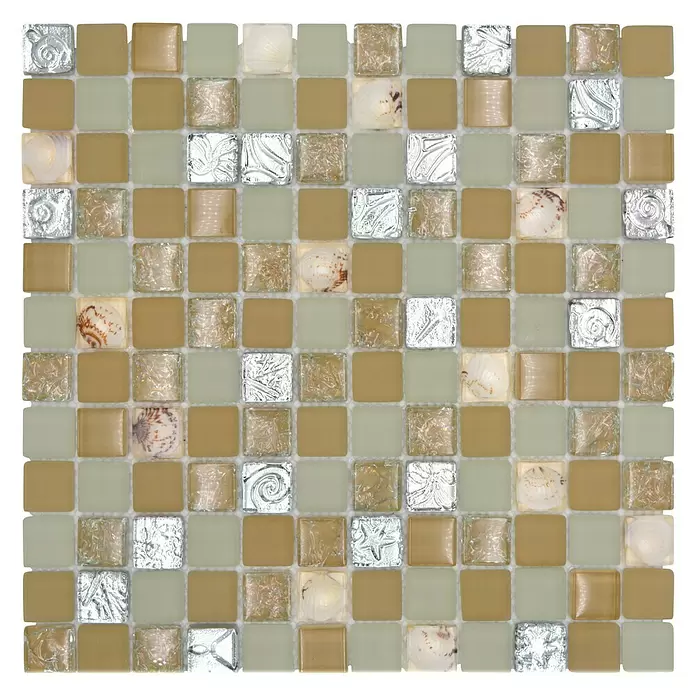 Mozaïektegel schelpen vierkant glas XCM 8OP9 - 30 x 30 cm, Beige, Glanzend - Bovenaanzicht