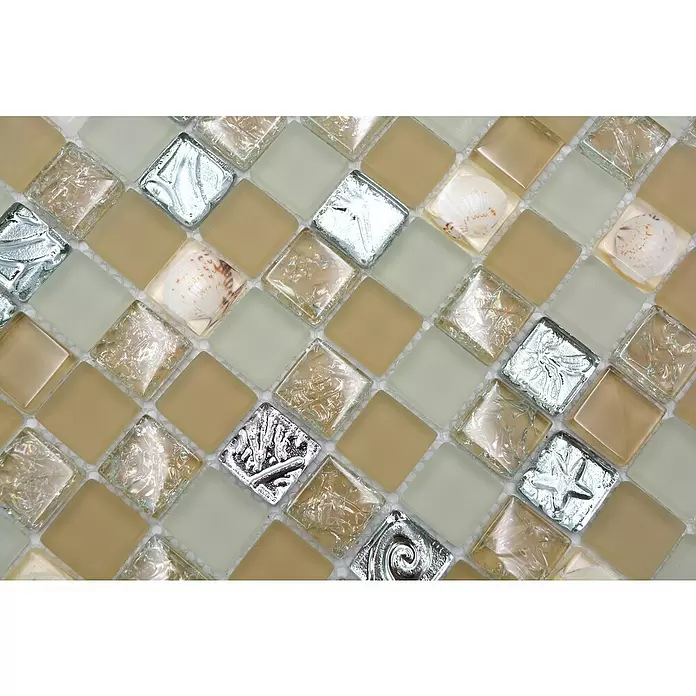 Mozaïektegel schelpen vierkant glas XCM 8OP9 - 30 x 30 cm, Beige, Glanzend - Close-up