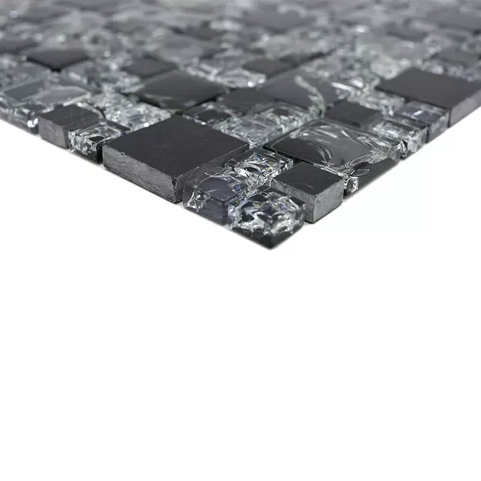Mozaïektegel glas Mix XIC K1428 - 30,5 x 30,5 cm, Zwart, Glanzend - Close-up