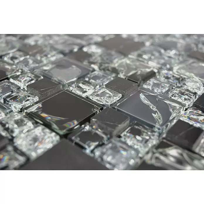 Mozaïektegel glas Mix XIC K1428 - 30,5 x 30,5 cm, Zwart, Glanzend - Close-up