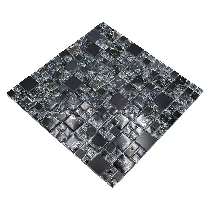 Mozaïektegel glas Mix XIC K1428 - 30,5 x 30,5 cm, Zwart, Glanzend - Diagonaal zicht