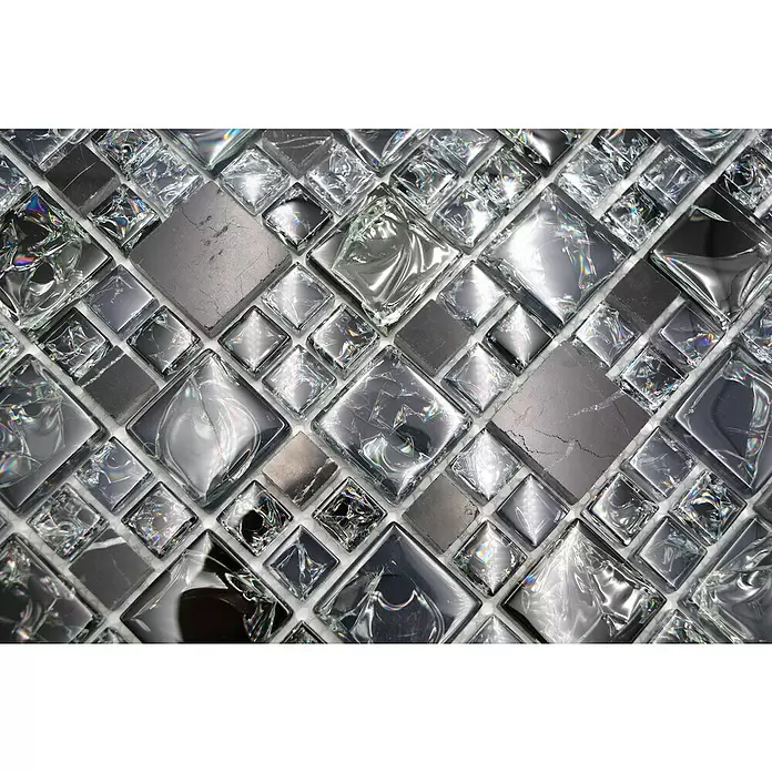 Mozaïektegel glas Mix XIC K1428 - 30,5 x 30,5 cm, Zwart, Glanzend - Close-up