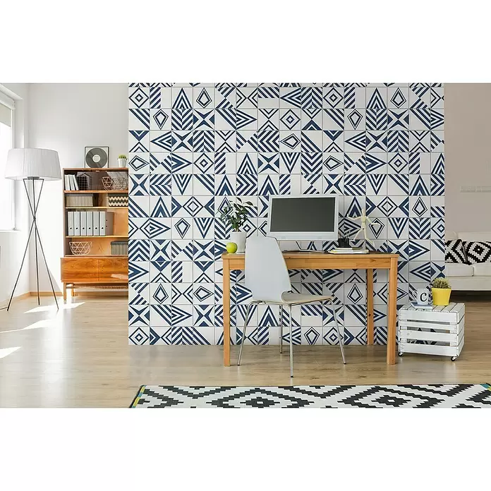 Grosfillex Revestimiento de pared Element 3D Iliade - L x An: 260 x 37,5 cm, Blanco/Azul, Liso - Foto ambiente