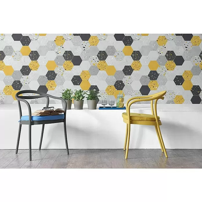 Grosfillex Revestimiento de pared Element 3D Tom Jaune - L x An: 260 x 37,5 cm, Gris/Negro/Amarillo, Liso - Foto ambiente