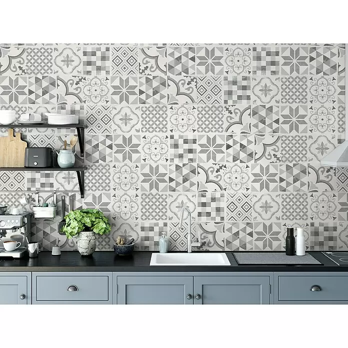 Grosfillex Revestimiento de pared Accent Andaluz - L x An: 120 x 15,4 cm, Blanco gris, Estructurado - Foto ambiente