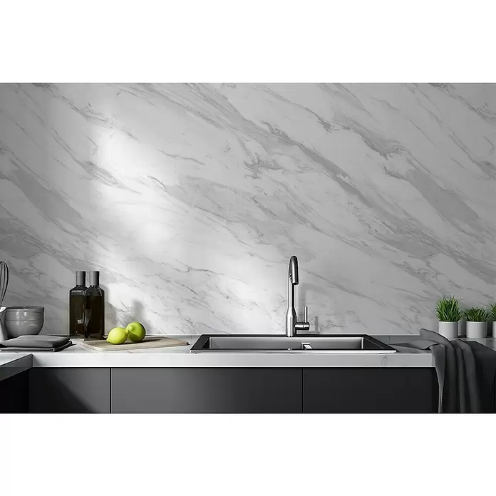 Grosfillex Revestimiento de pared Element 3D Volakas Marble - L x An: 260 x 37,5 cm, Blanco, Liso - Foto ambiente