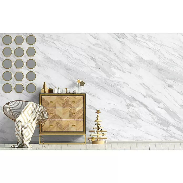 Grosfillex Revestimiento de pared Element 3D Volakas Marble - L x An: 260 x 37,5 cm, Blanco, Liso - Foto ambiente