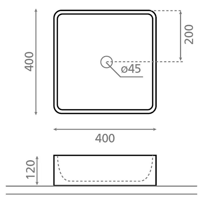 Bathco Lavabo de sobremesa Park - An x L: 40 x 40 cm, Blanco - Dibujo técnico