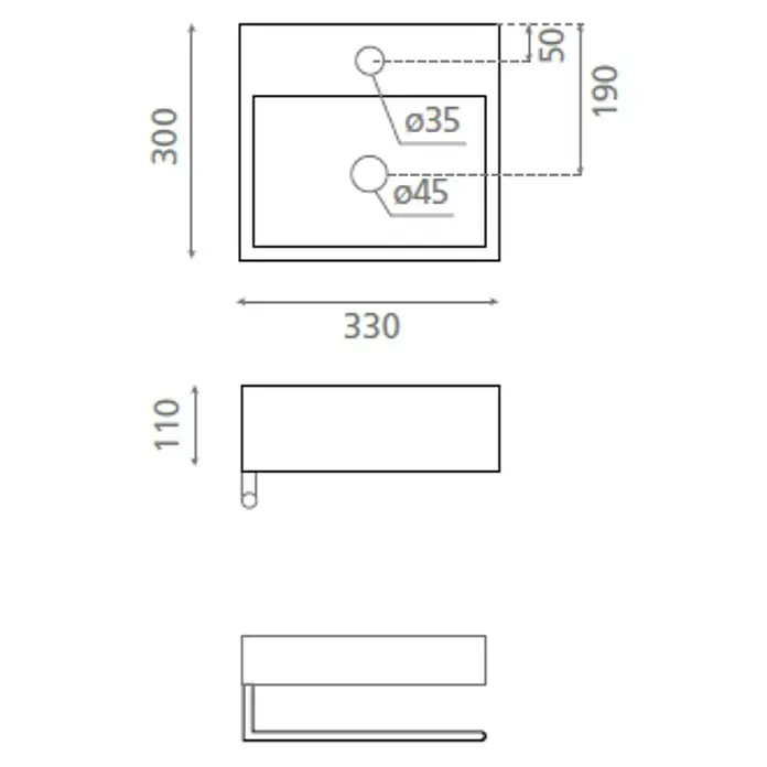 Bathco Lavabo de sobremesa Bermeo - An x L: 33 x 30 cm, Blanco - Dibujo técnico