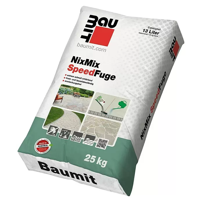 Baumit Trockenfertigmörtel NixMix Speedfuge - Inhalt: 25 kg, Körnung: 0 mm - 1 mm - Diagonale Ansicht