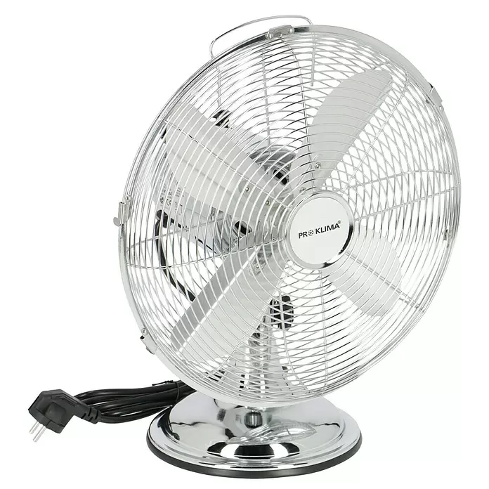 PR Klima Ventilador de sobremesa retro - Plateado, Diámetro: 30 cm, 35 W, 2.500 m³/h - Vista angular