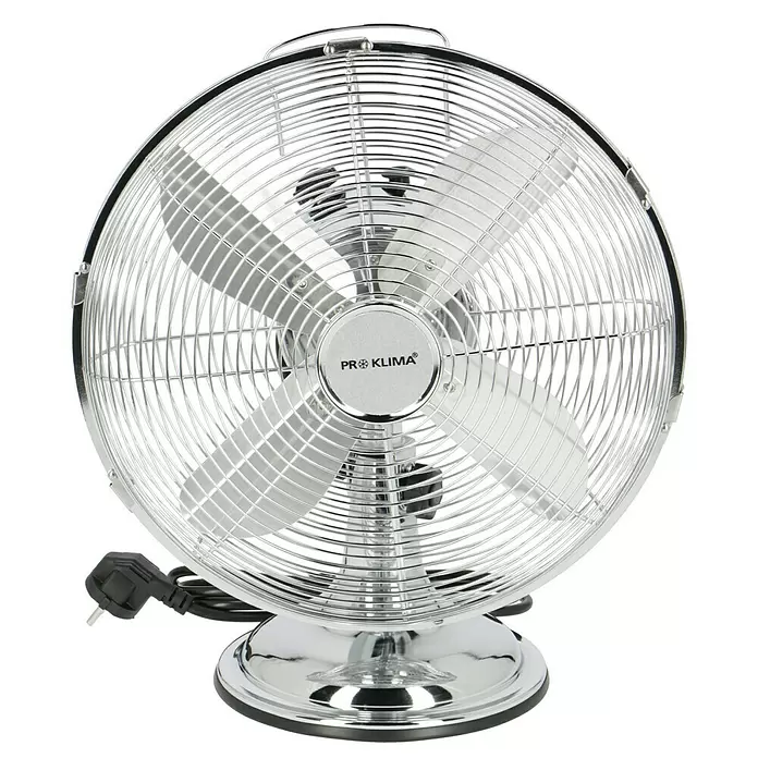 PR Klima Ventilador de sobremesa retro - Plateado, Diámetro: 30 cm, 35 W, 2.500 m³/h - Vista frontal