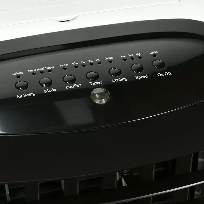 PR Klima Climatizador evaporativo 10 l - Blanco/Negro, Altura: 77 cm, 65 W, Con mando a distancia - Primer plano