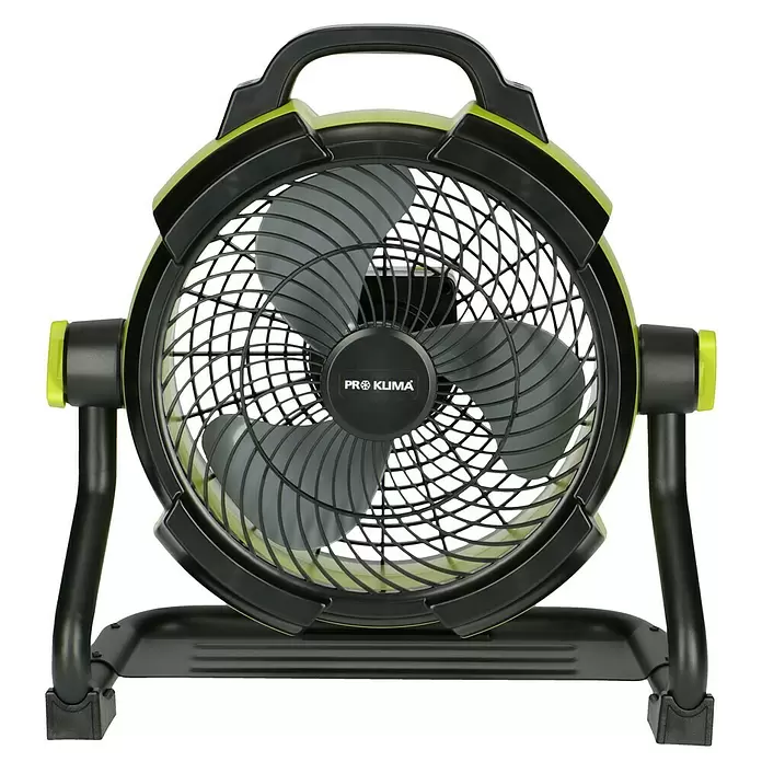 Proklima Akku-Ventilator - Schwarz/Grün, 24,5 x 39 x 41 cm, Neigungswinkel: 200° - Vorderansicht