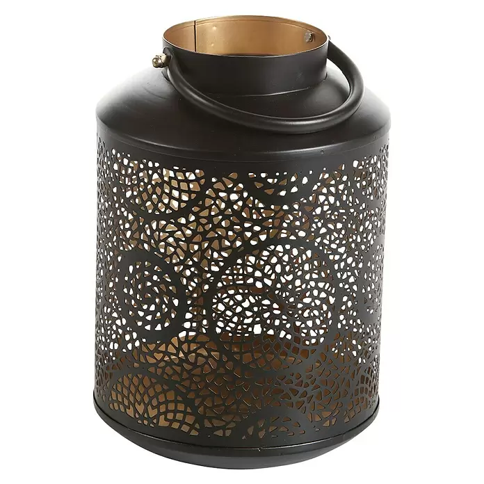 Windlicht Corda - Ø x H: 18 x 26 cm, Schwarz/Gold - Vorderansicht