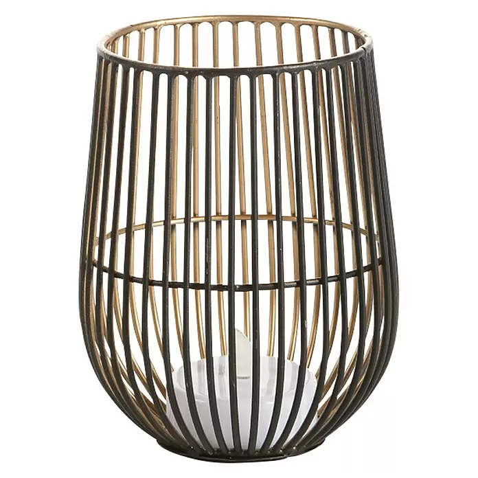Windlicht Vara - Ø x H: 12 x 14 cm, Schwarz/Gold - Vorderansicht