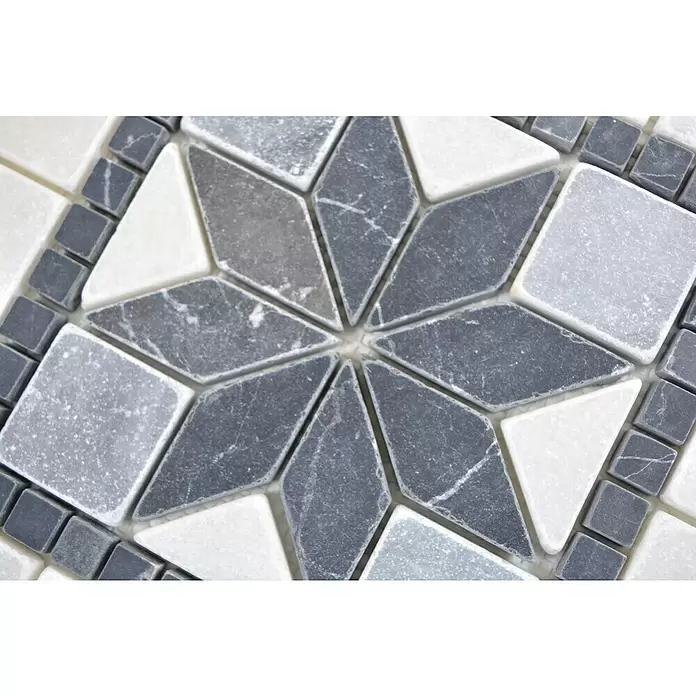 Antiek marmer tegelrozet Doradonero XND 43058 - 30,5 x 30,5 cm, Wit/Zwart/Grijs, Mat - Close-up