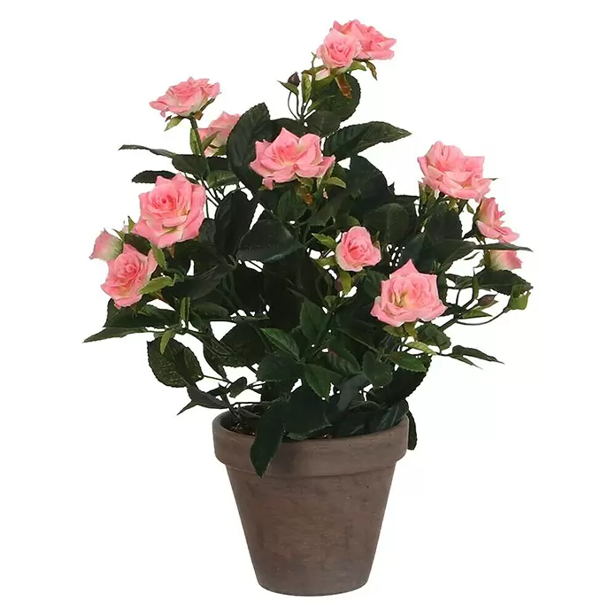 Kunstpflanze Rosenstrauch - Höhe: 33 cm, Rosa, Kunststoff - Vorderansicht