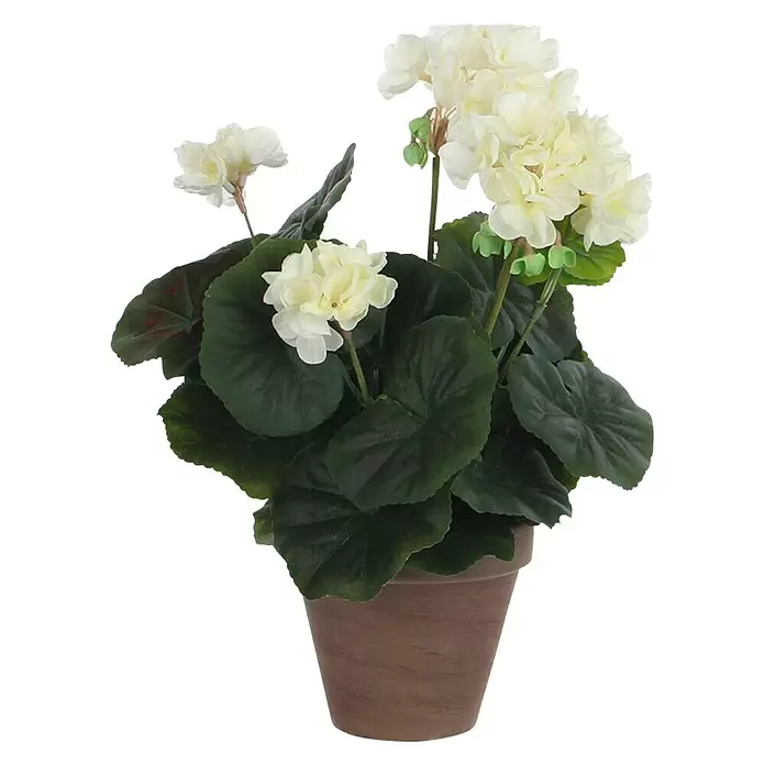 Planta artificial Geranio - Altura: 34 cm, Blanco, Plástico - Vista frontal