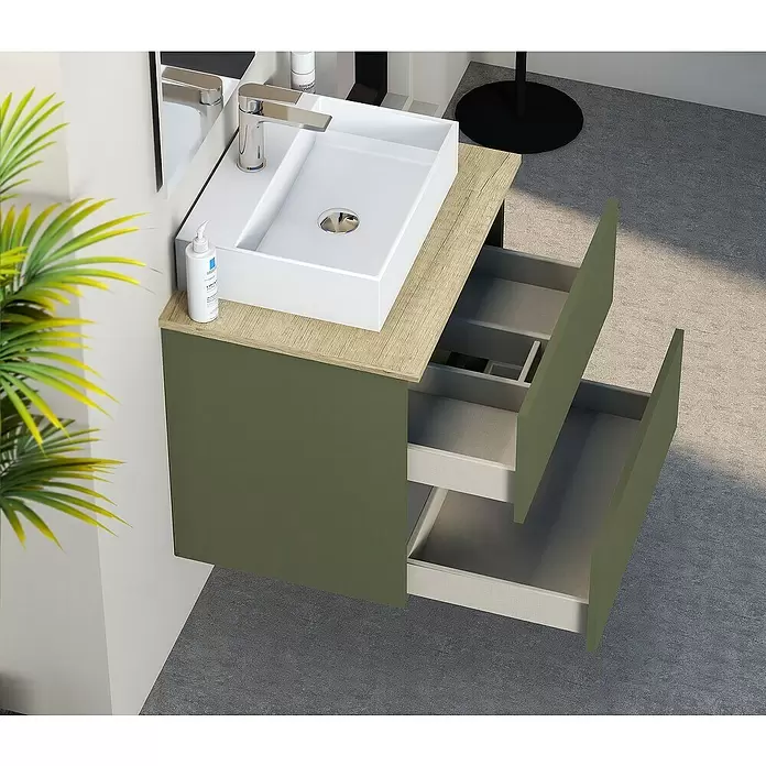 Mueble de lavabo Fons - 46 x 60 x 56 cm, Musgo, Mate - Foto ambiente