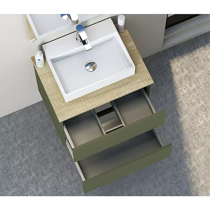 Mueble de lavabo Fons - 46 x 60 x 56 cm, Musgo, Mate - Foto ambiente