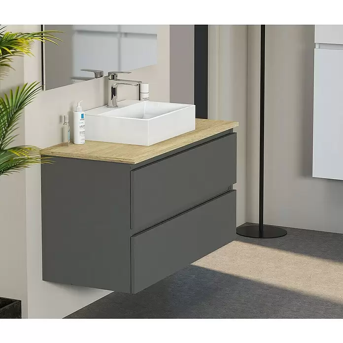 Mueble de lavabo Fons - 46 x 100 x 56 cm, Antracita, Mate - Foto ambiente