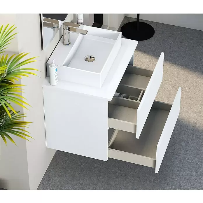 Mueble de lavabo Fons - 39 x 50 x 56 cm, Blanco seda, Mate - Foto ambiente