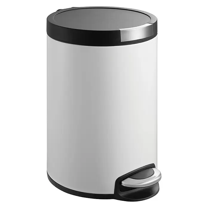 Treteimer Farah - 5 l, Weiß, Rund, Edelstahl - Diagonale Ansicht
