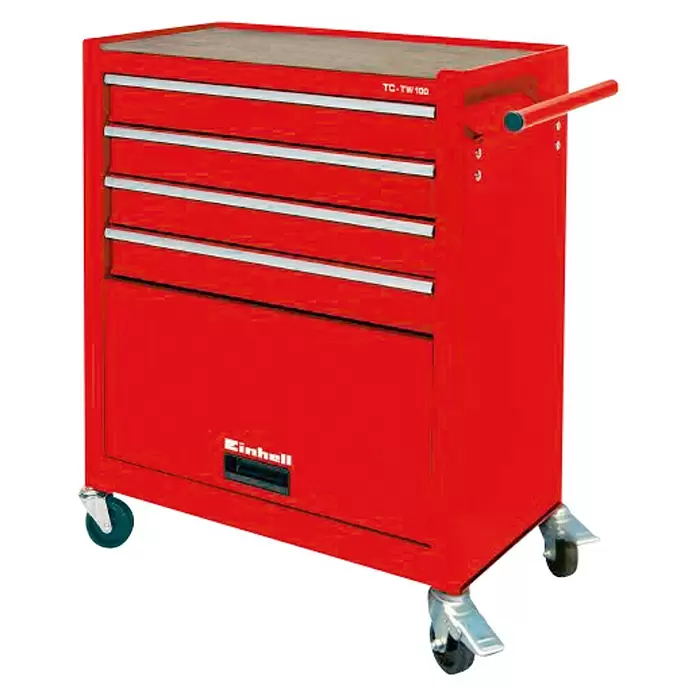 Einhell Werkstattwagen TC-TW 100 - L x B x H: 67,7 x 38 x 72,4 cm, Ohne Inhalt, Anzahl Schubladen: 4 Stk., Anzahl Fächer: 1 - Diagonale Ansicht