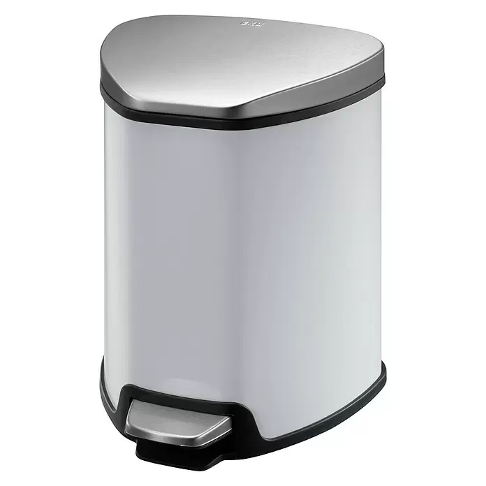 Treteimer Grace - 5 l, Weiß, Eckig, Edelstahl - Diagonale Ansicht