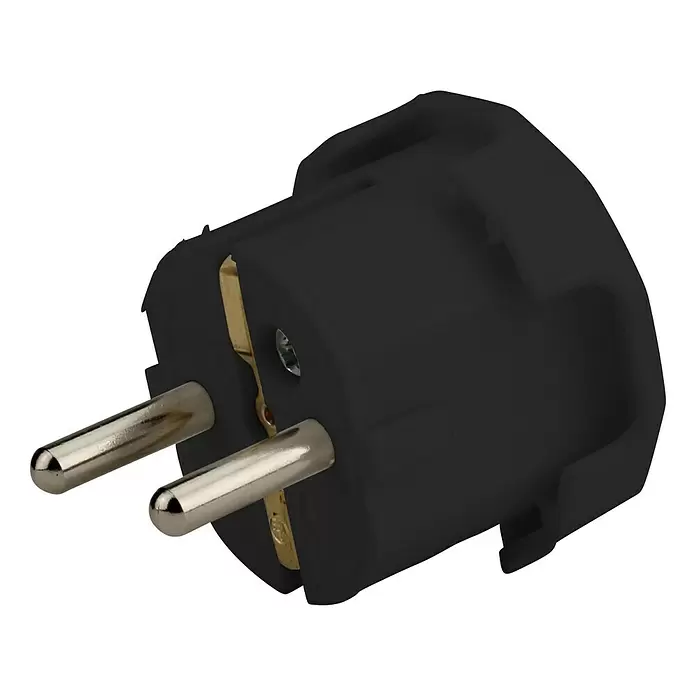 UniTEC Schutzkontaktstecker - Schwarz, 16 A, Seitliche Kabeleinführung - Diagonale Ansicht