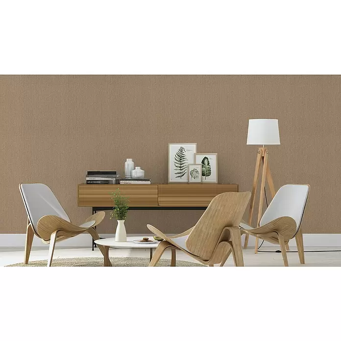 Rasch Vliestapete - Braun/Beige, Uni, 10,05 x 0,53 m - Stimmungsaufnahme