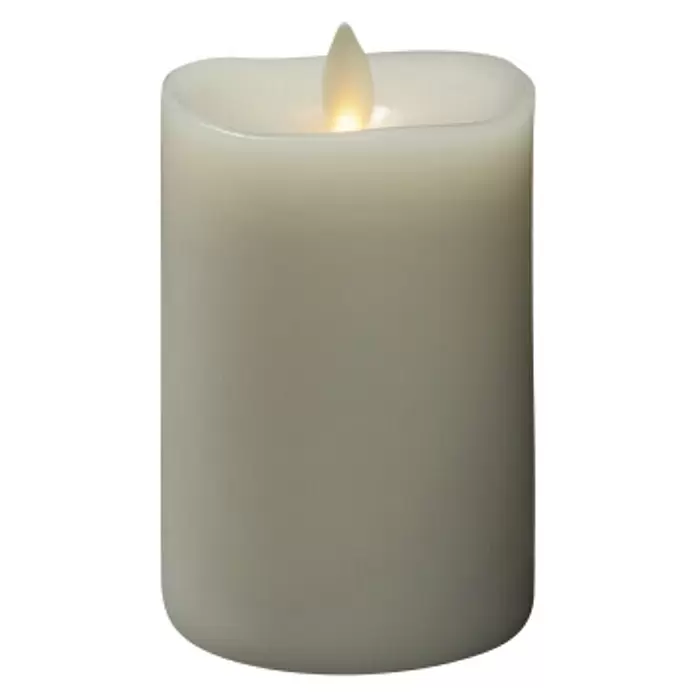 Konstsmide Weihnachtsbeleuchtung LED Kerze Creme 3D Flamme - L x B x H: 7,6 x 7,6 x 14 cm, Creme - Vorderansicht