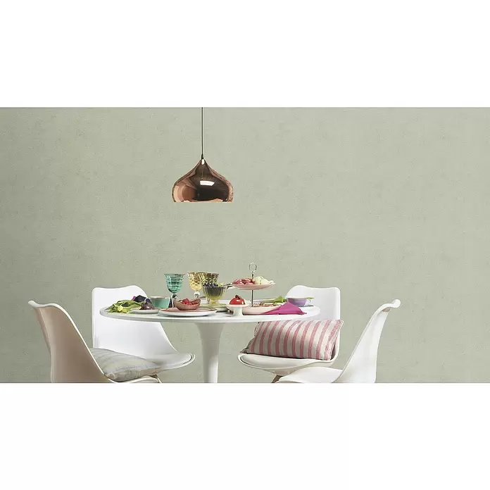 Rasch Kimono Vliestapete - Hellgrün, Uni, 10,05 x 0,53 m - Stimmungsaufnahme