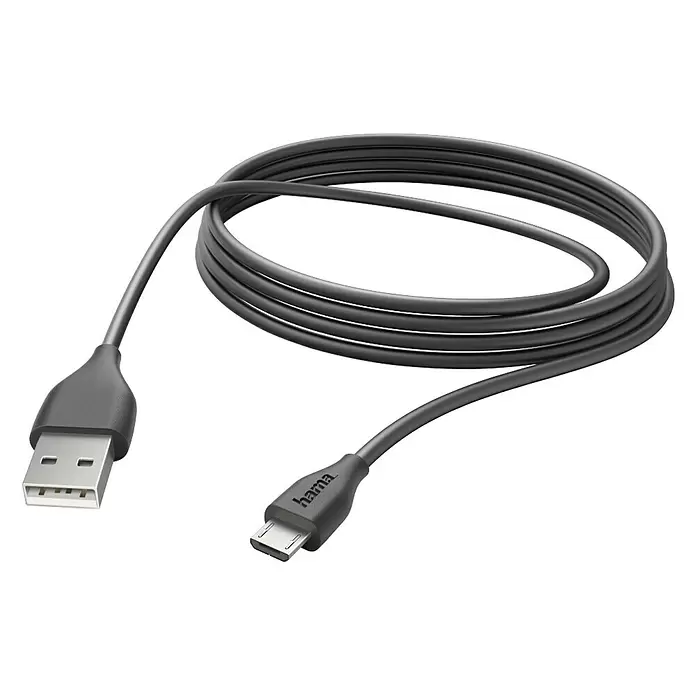 Hama USB-Kabel - 3 m, USB A-Stecker, USB Micro-B-Stecker, Schwarz - Diagonale Ansicht