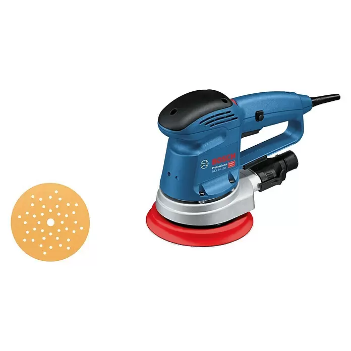 Bosch Professional Exzenterschleifer GEX 34-150 - 340 W, Durchmesser Schleifteller: 150 mm, Leerlaufdrehzahl: 4.500 U/min - 12.000 U/min - Diagonale Ansicht