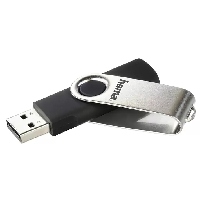 Hama USB-Stick Rotate - 16 GB, Schwarz/Silber - Diagonale Ansicht
