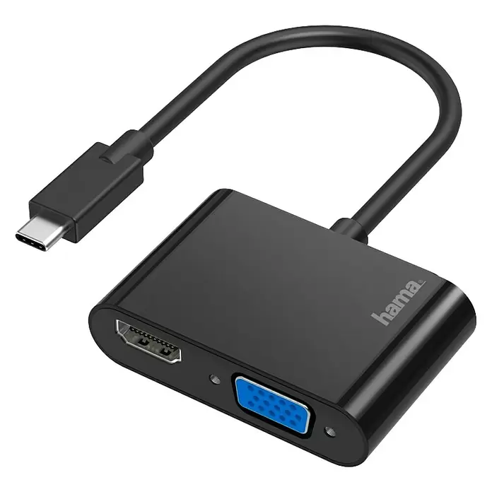 Hama Videoadapter 2in1 VGA+HDMI - USB C-Stecker - Diagonale Ansicht
