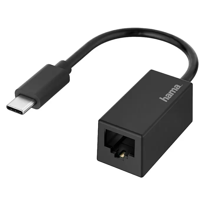 Hama USB-Netzwerkadapter - USB C-Stecker, 1 x RJ45-Buchse - Diagonale Ansicht