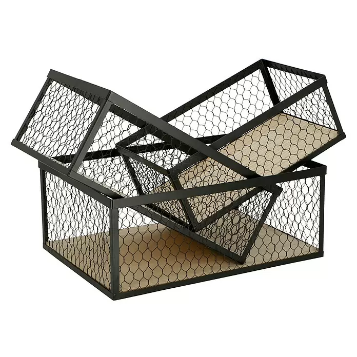 Aufbewahrungs-Set 3-teilig - 1 x Metallkorb 40 x 28 x 16cm, 1x  Metallkorb 36 x 24 x 14cm, 1x Metallkorb 32 x 20 x 12 cm - Diagonale Ansicht
